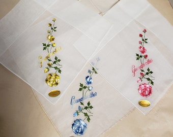 Vintage ladies'  embroidered handkerchief; white with variegated embroidery; Grandmother; great for Mother's Day; made in Switzerland