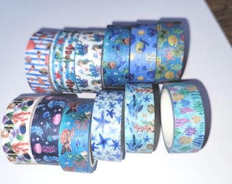 Sea Life, ocean, fish, shells washi tape;  12 rolls!  decorative tape; journaling, scrapbooking