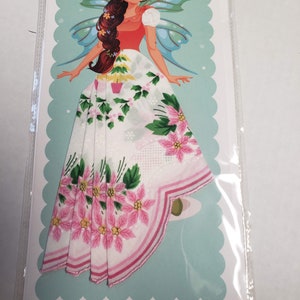 Cartão lenço; menina com asas de fada, cartão de felicitações; lenço utilizável; antiquado; saia lenço; Lenço de Natal