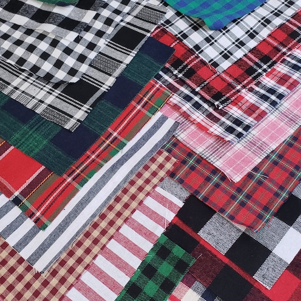 Fabric squares bundle! Christmas plaids & checks; cotton; 7.8" square; 20 pieces