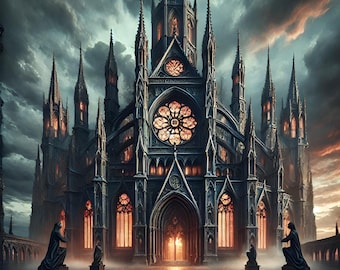 Gotische Kathedrale, Mittelalterliche Architektur Poster, Dark Academia Dekor.