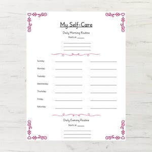 Printable Self Care Routine Tracker PDF Daily Morning and Evening Routine Sheet Weekly Wellness Planner Self Care Journal Page Checklist