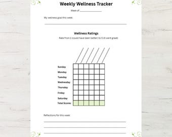 Weekly Wellness Tracker Printable Blank Mental Health Journal PDF Mood Tracker Self Care Worksheet Habit Tracker Anxiety Wellness Planner