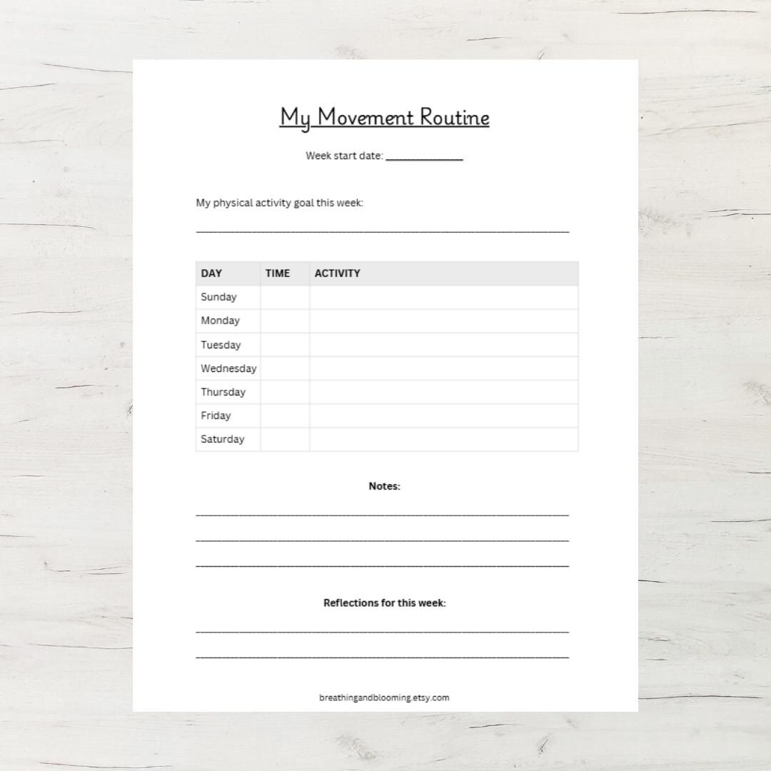 Weekly Movement Routine Tracker Printable PDF Exercise Log Fitness ...