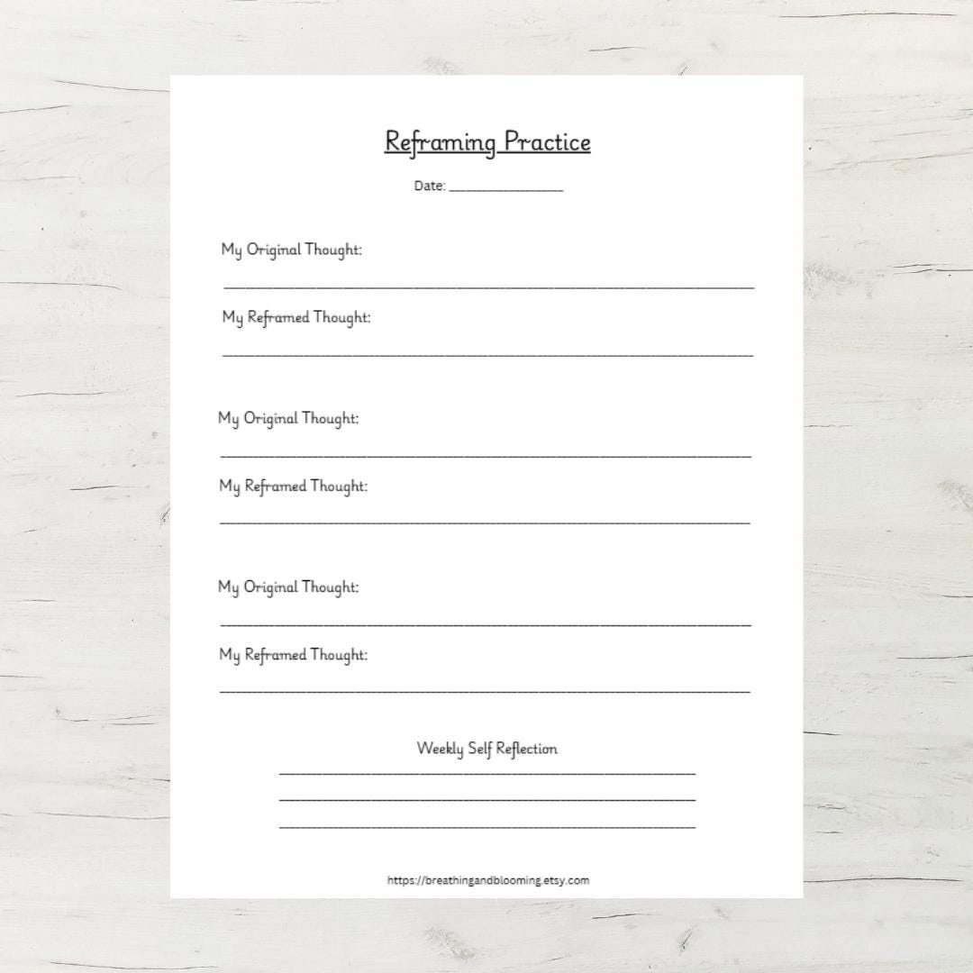 Reframing Worksheet.pdf Cognitive Behavioral Therapy Reframing Worksheet Printable PDF Mental ...