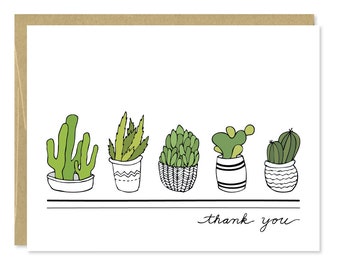 Succulents Thank You Card - Thank You Note - Cactus Card - C-104