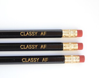 Stocking Stuffer - Pencils - Classy AF Pencils - Set of 3 Black Pencils - Gift Under 10 - P-004