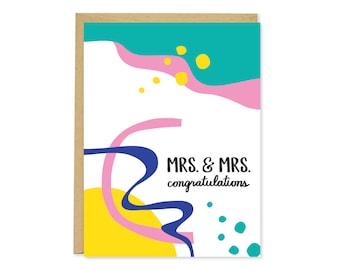 Lesbian Wedding Card - Mrs. & Mrs. Congratulations Card - Lesbian Engagement Card - C-100