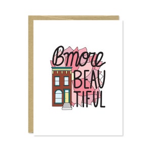 Bmore Beautiful Card - Baltimore Card - Thank You, Encouragement, Everyday, Friendship Card - Baltimore Rowhouse, Pink Flowers - C-162