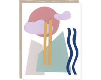 Abstract Waterfall Paper Cut Blank Greeting Card - Everyday Card - Thank You, Birthday Card - Note Card - Abstract Stationery - C-269