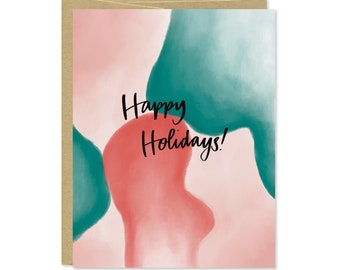 Happy Holidays Card - Christmas Card - Red and green abstract Christmas Card - C-234