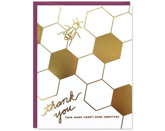 Thank You Card - Gold Foil Thank You Note - Bee Thank You Card - C-154