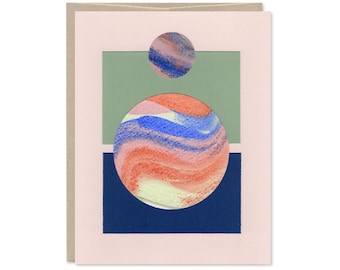 Hand Painted Circle Note Card - One of a Kind Card - Abstract, Handpainted, Collage - Blank Card - Unique Stationery Gift - Card for friend
