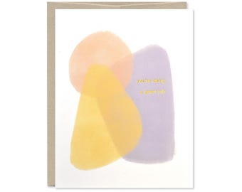 You're Doing a Great Job Card - Encouragement Card - Card for New Mom - Abstract yellow, peach, purple - Gold Foil Card - C-254