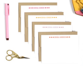 Modern Arrows Personalized Stationery - Custom Flat Notes - Custom Color Note Cards - Stationery Set - Note Card Set