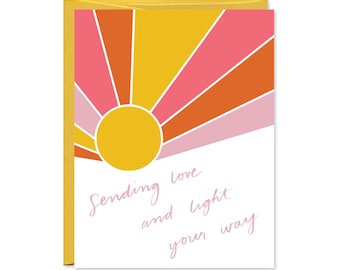 Sympathy Card - Sending Love and LIght Your Way - Friendship, Love, Thinking of You Card - I'm Sorry Card - Sun Yellow, Pink, Orange - C-204
