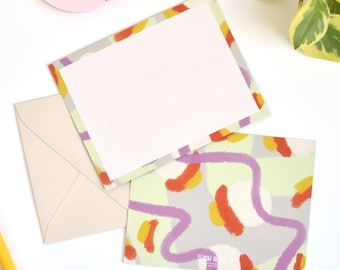 Abstract Notecard Set of 8 - Blank Flat Notes with Envelopes FN-002