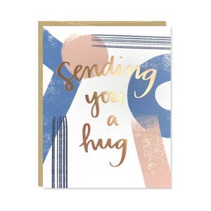 Carte Feuille d’or rose pensant à vous - Vous envoyer une carte de câlin - Carte pour ami, carte d’encouragement, feuille d’or rose, bleu, rose, marine - C-228