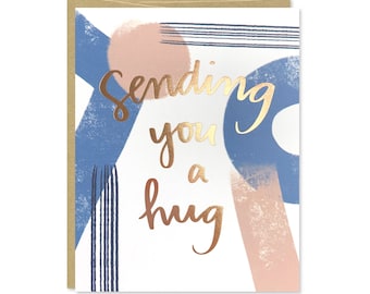 Rose Gold Foil Thinking of You Card - Sending You a Hug Card - Card for friend, encouragement card, rose gold foil, blue, pink, navy - C-228