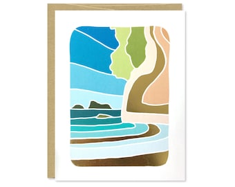 Cathedral Cove Gold Foil Card - Blank Card - Illustrated Card - C-147