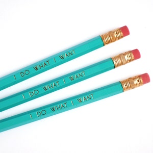 Stocking Stuffer - Pencils - Pencil Set of 3 - I Do What I Want Turquoise Pencil - Gift 10 and under - P-005