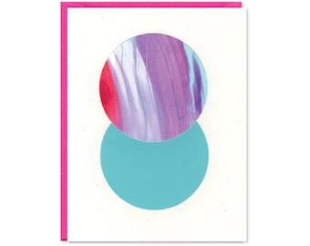 Hand Painted Circle Note Card - One of a Kind Card - Abstract, Handpainted, Collage - Blank Card - Unique Stationery Gift
