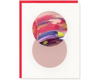 Hand Painted Circle Note Card - One of a Kind Card - Abstract, Handpainted, Collage - Blank Card - Unique Stationery Gift