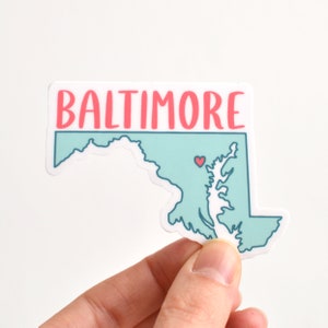 Baltimore Sticker Baltimore, Maryland Vinyl Sticker Baltimore Water Bottle Sticker Laptop Sticker Aqua, Coral ST-020 image 1