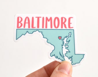 Baltimore Sticker - Baltimore, Maryland Vinyl Sticker - Baltimore Water Bottle Sticker - Laptop Sticker - Aqua, Coral - ST-020