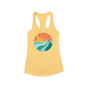 Ocean Tank Top Women's Sleeveless Shirt Workout, Yoga Tank Surfing, Beach, Waves, Sunset Heather Gray, Yellow, Blue image 8