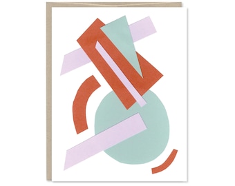 Abstract Shapes Paper Cut Blank Greeting Card - Everyday Card - Thank You, Birthday Card - Note Card - Abstract Stationery Notecard - C-267