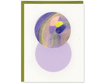 Hand Painted Circle Note Card - One of a Kind Card - Abstract, Handpainted, Collage - Blank Card - Unique Stationery Gift