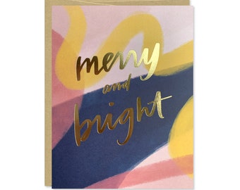 Gold Foil Merry and Bright Card - Gold Foil Christmas Card - Gold Foil Holiday Card - Simple, abstract, pretty holiday card - C-230