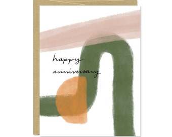 Happy Anniversary Card - Wedding Anniversary Card - Simple Anniversary Card for Her - Rose Pink, Olive Green, Orange - C-221