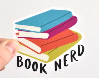 Book Nerd Sticker - Book Lover Vinyl Sticker - Water Bottle Sticker - Laptop Sticker - Stack of books, gift for book lover - ST-019