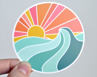 Ocean Sunset Vinyl Sticker - Laptop Sticker - Water Bottle Sticker - ST-007