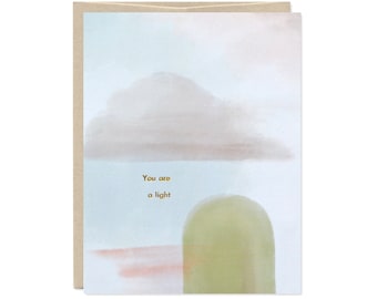 Gold Foil Encouragement Card - You Are a Light Card - Card for Friend - Thank You Card - Abstract Landscape, Cloud, Sky - C-247