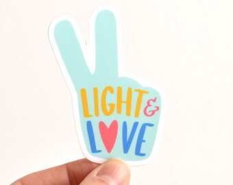 Peace, Light, and Love Sticker - Peace Sign Vinyl Sticker - Water Bottle Sticker - Laptop Sticker - Aqua, coral, yellow, positivity - ST-018