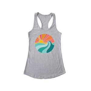 Ocean Tank Top Women's Sleeveless Shirt Workout, Yoga Tank Surfing, Beach, Waves, Sunset Heather Gray, Yellow, Blue image 10