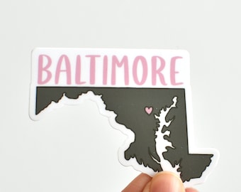 Baltimore Sticker - Baltimore, Maryland Vinyl Sticker - Baltimore Water Bottle Sticker - Laptop Sticker - Olive green, rose pink - ST-021