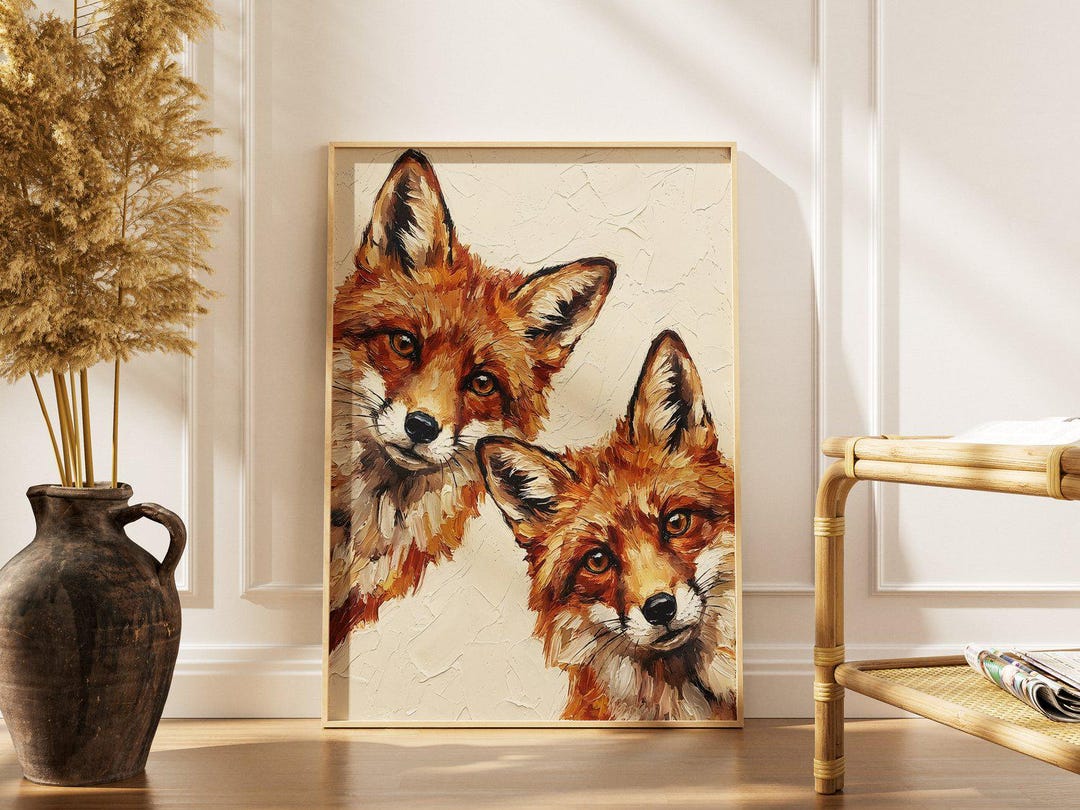 Foxes Pair Print, Whimsical Animal Wall Art, Mid Century Poster, Funny ...