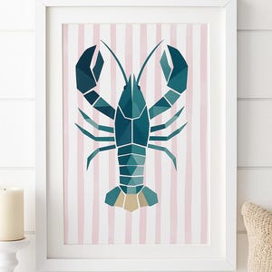 Geometric Lobster Print: Modern Coastal Wall Art, Seafood Kitchen Decor