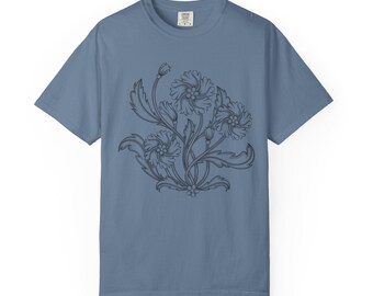 Vintage Rose T-Shirt: Botanical Line Art, Retro Floral Design