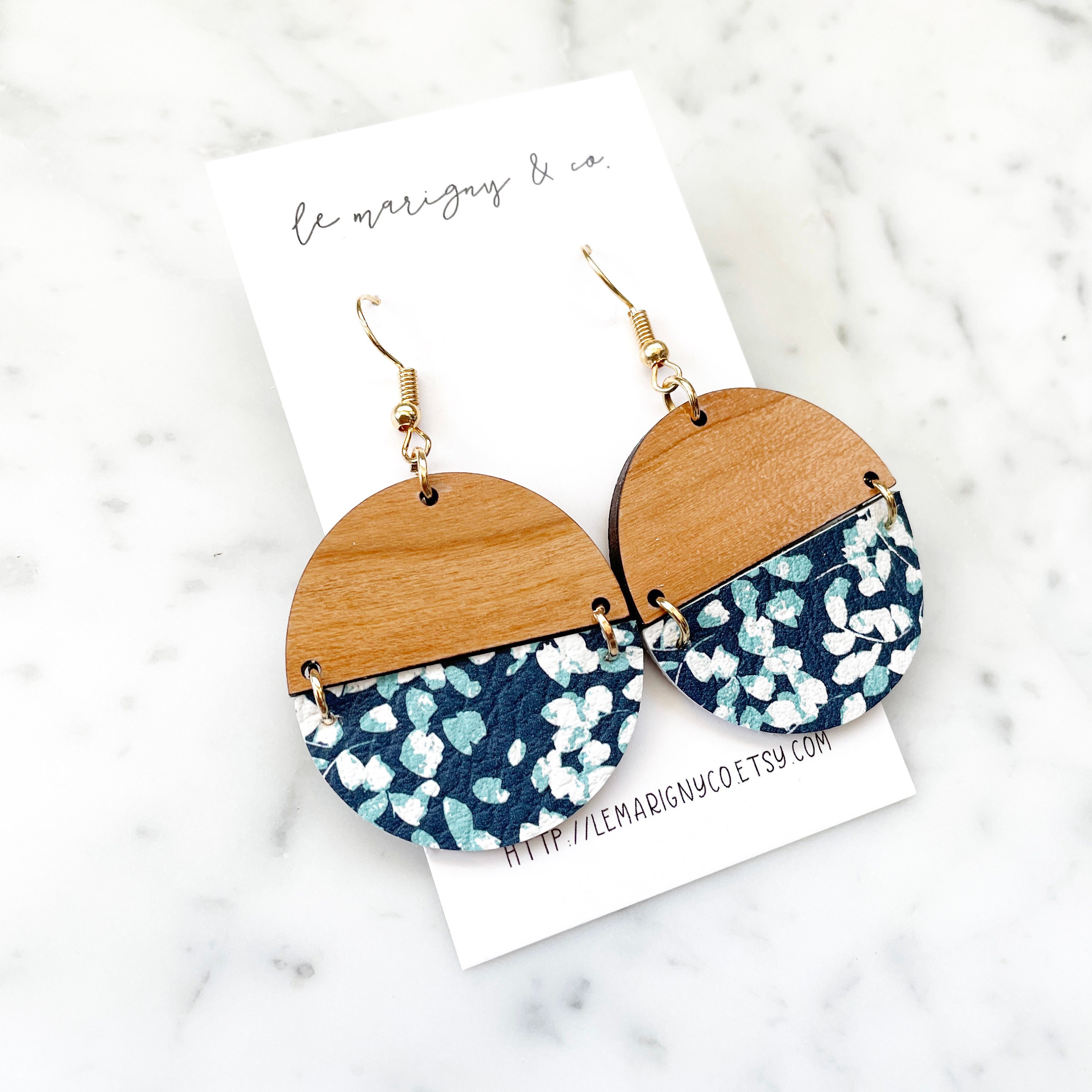 Wood and Leather Earrings Genuine Leather Earrings Dangle Etsy