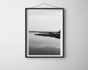 Coastal Marsh B&W Fine Art Print: Topsail Beach, North Carolina