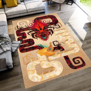 Asian Dragon Area Rug, Beige Mythical Serpent Carpet, Chinese Yin Yang Fire Dragon, Non Slip Washable Low Pile Living Room Bedroom Decor