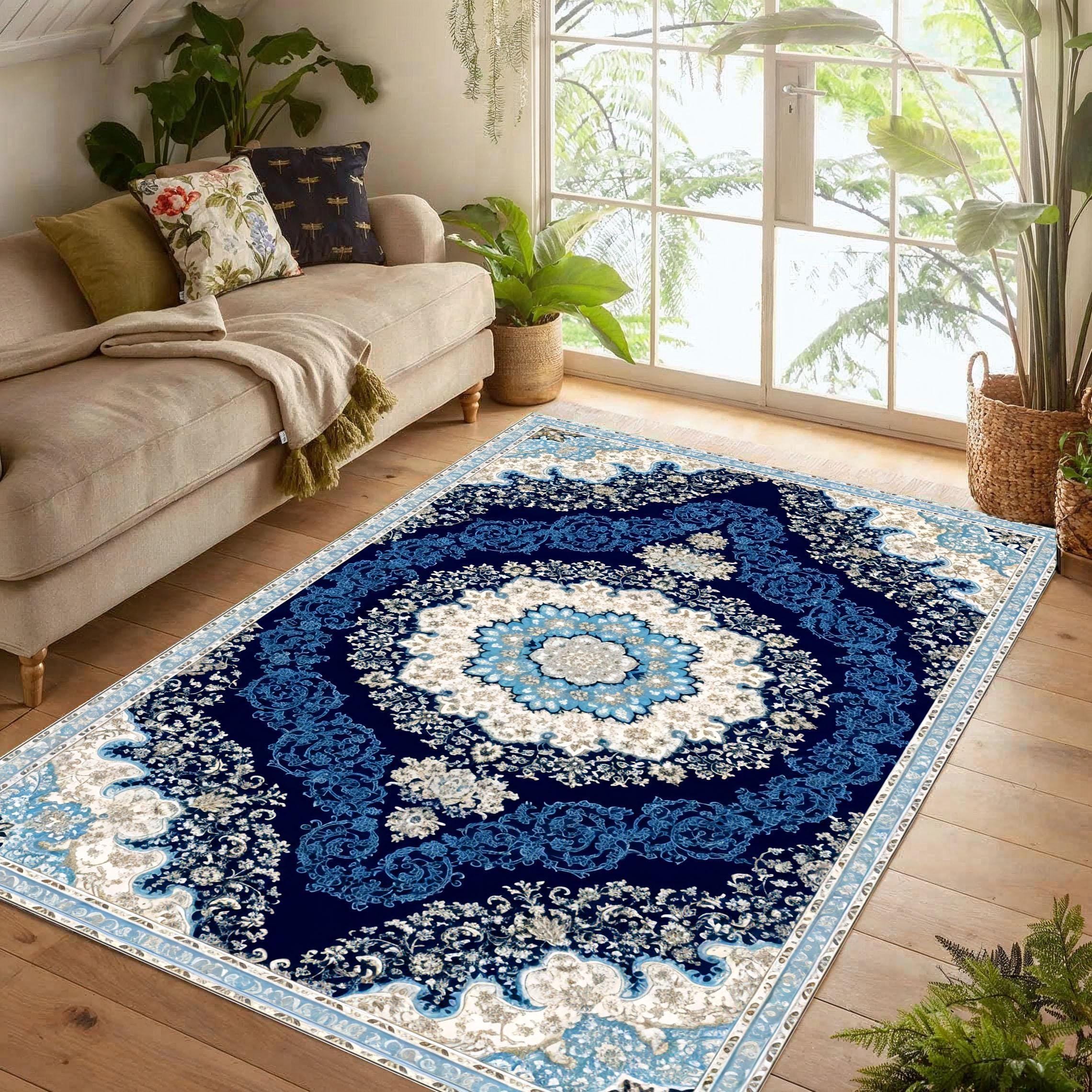 Blue And White Persian Style Rug