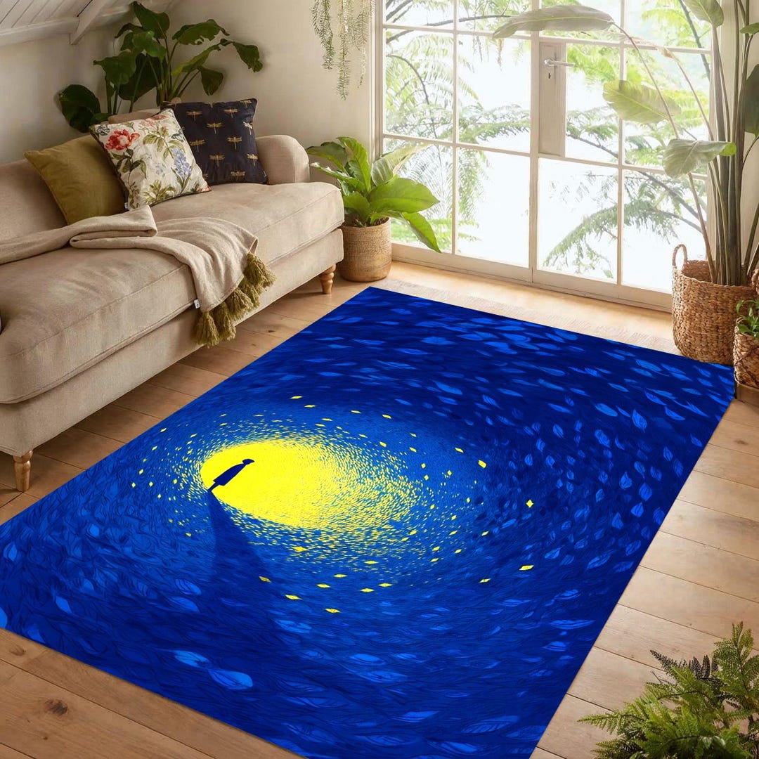 Abstract Blue Vortex Area Rug – Machine-washable, Non-slip, Low-pile ...