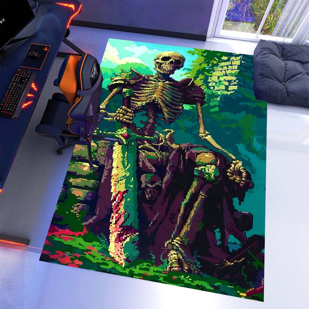 Rpg Rug Pixel Skeleton Knight Rug: Retro RPG Gamer Area Carpet, Washable Non ...
