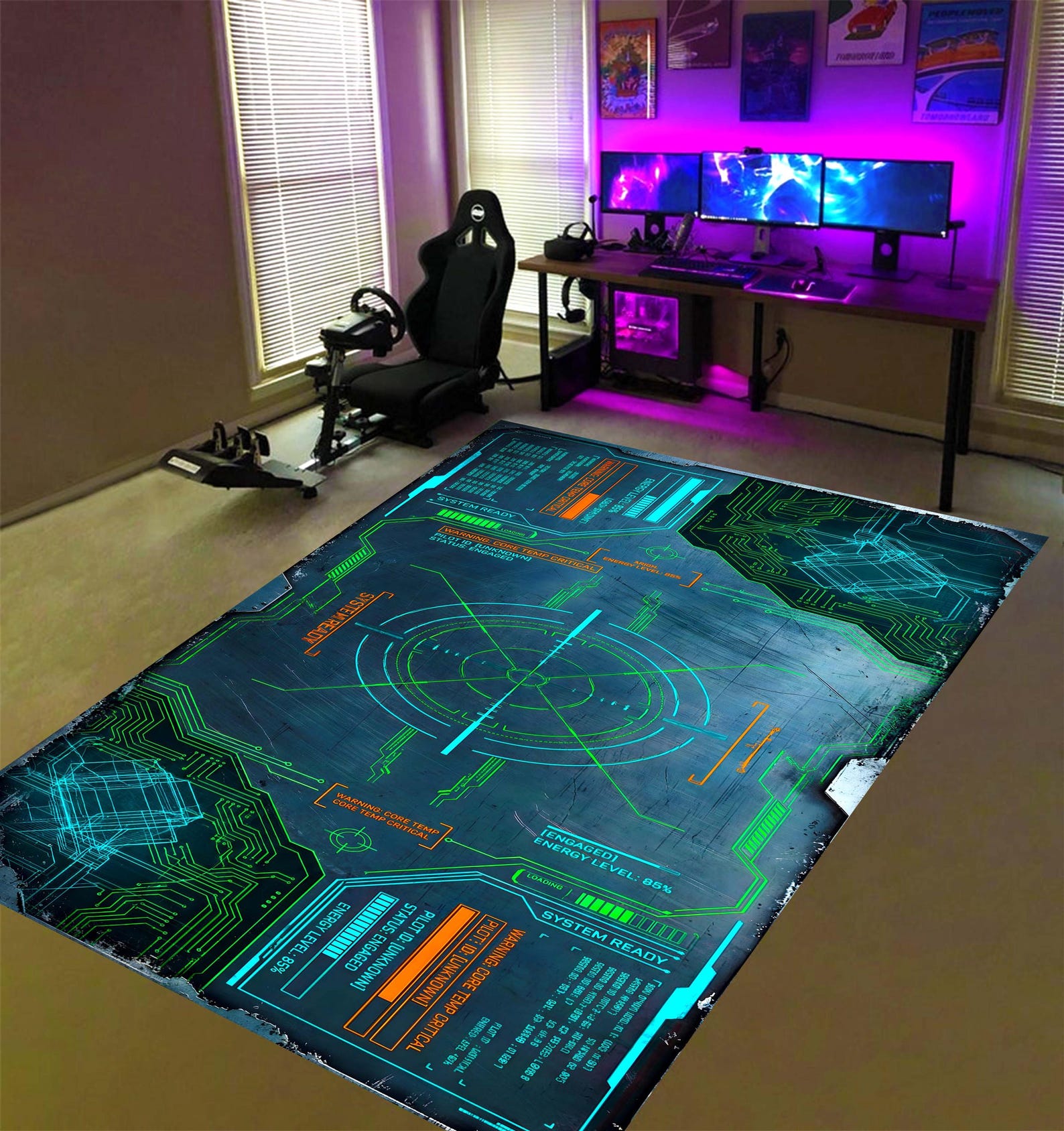 Pcb Rug Cyber HUD Gaming Area Rug: Circuit Board Sci Fi Interface Carpet ...